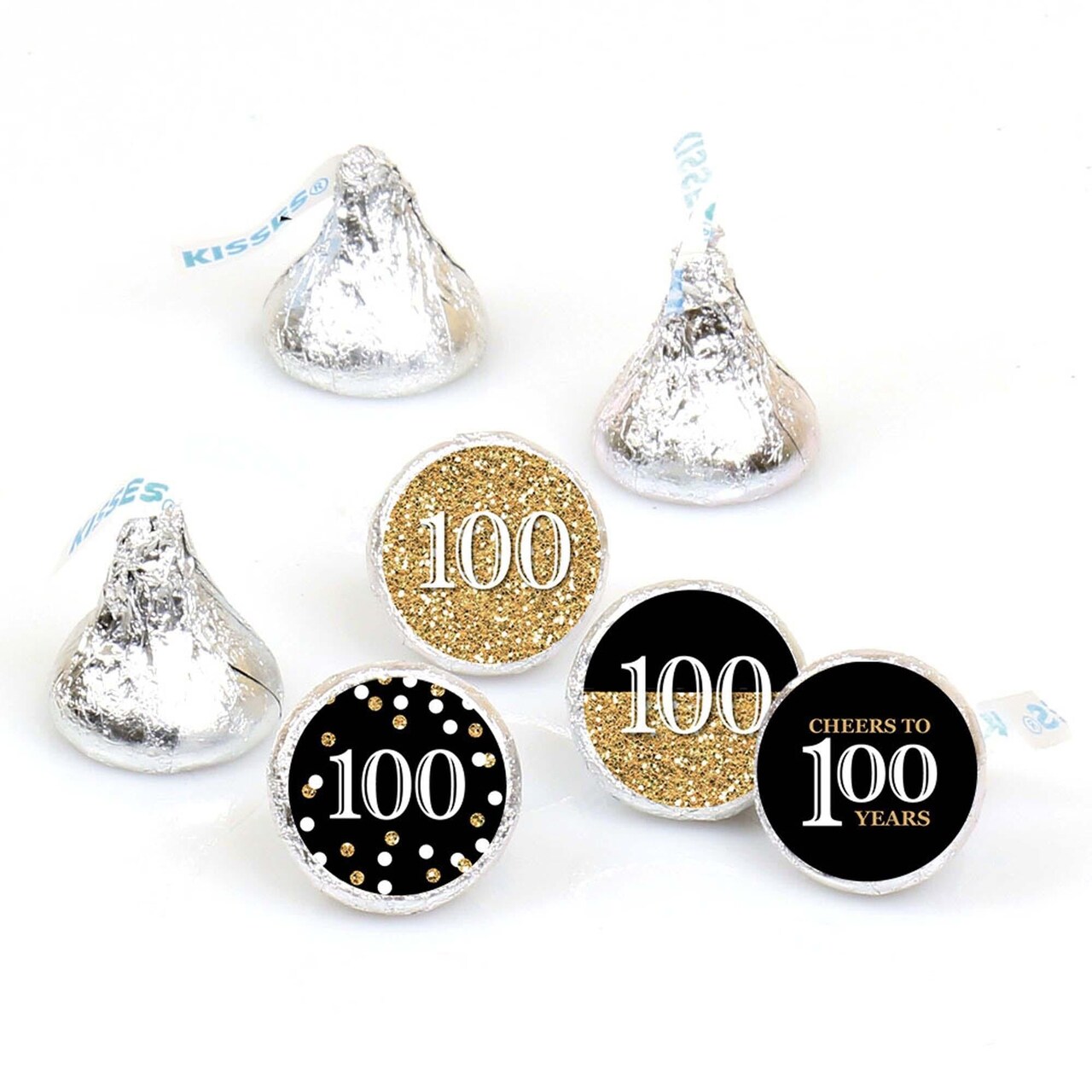 Big Dot of Happiness Adult 100th Birthday - Gold - Round Candy Sticker Party Favors - Labels Fits Chocolate Candy (1 sheet of 108)